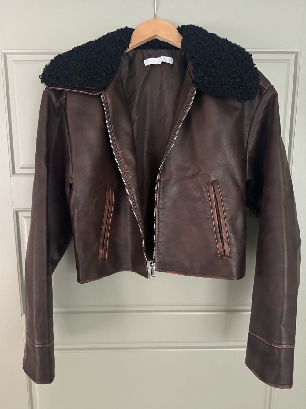 More to Come- Faux leather jacket in distressed brown